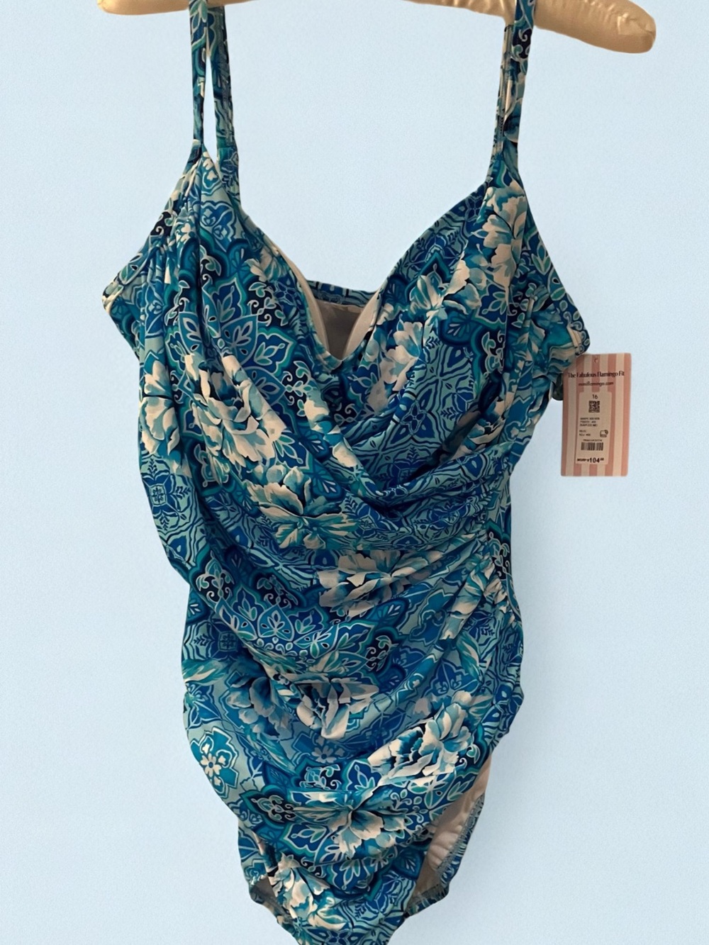 Blue Floral Draped Women's  Swimsuit